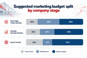 Suggested marketing budget split for manufacturers by growth stage