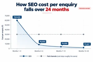 How SEO cost per lead falls over 24 months compared with paid channels